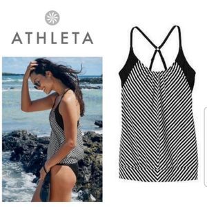 Athleta Black and white slash stripe swim tankini top 38 D/DD